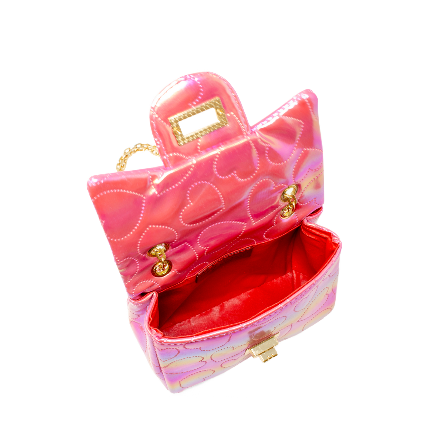 Shiny Dotted Heart Classic Handbag - Hot Pink