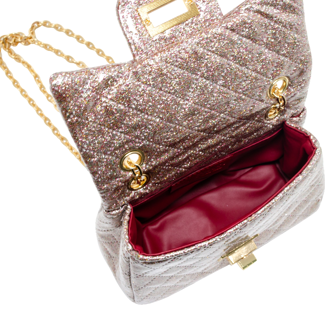 Quilted Metallic Gold Clasp Bag - Rainbow