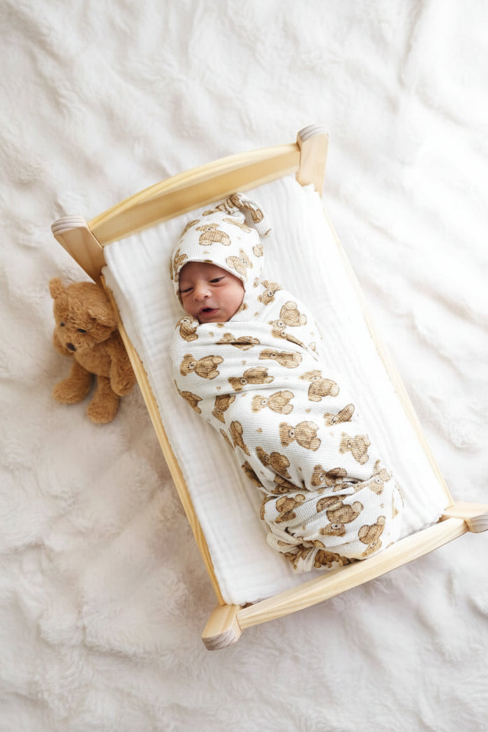 Beary Sweet Bamboo Waffle Oversized Swaddle Blanket