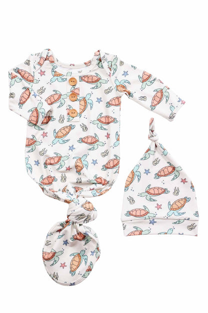 Newborn Baby Knot Gown & Hat Set | Turtley Rad