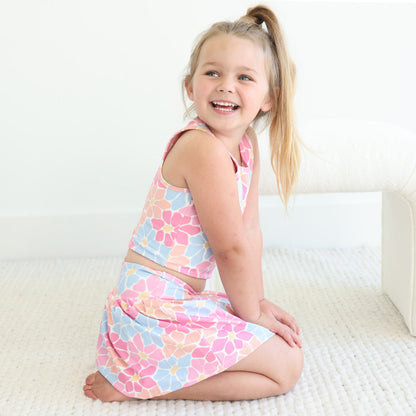 Kids CloudActive™ Athletic Pleated Skirt | Power Flowers