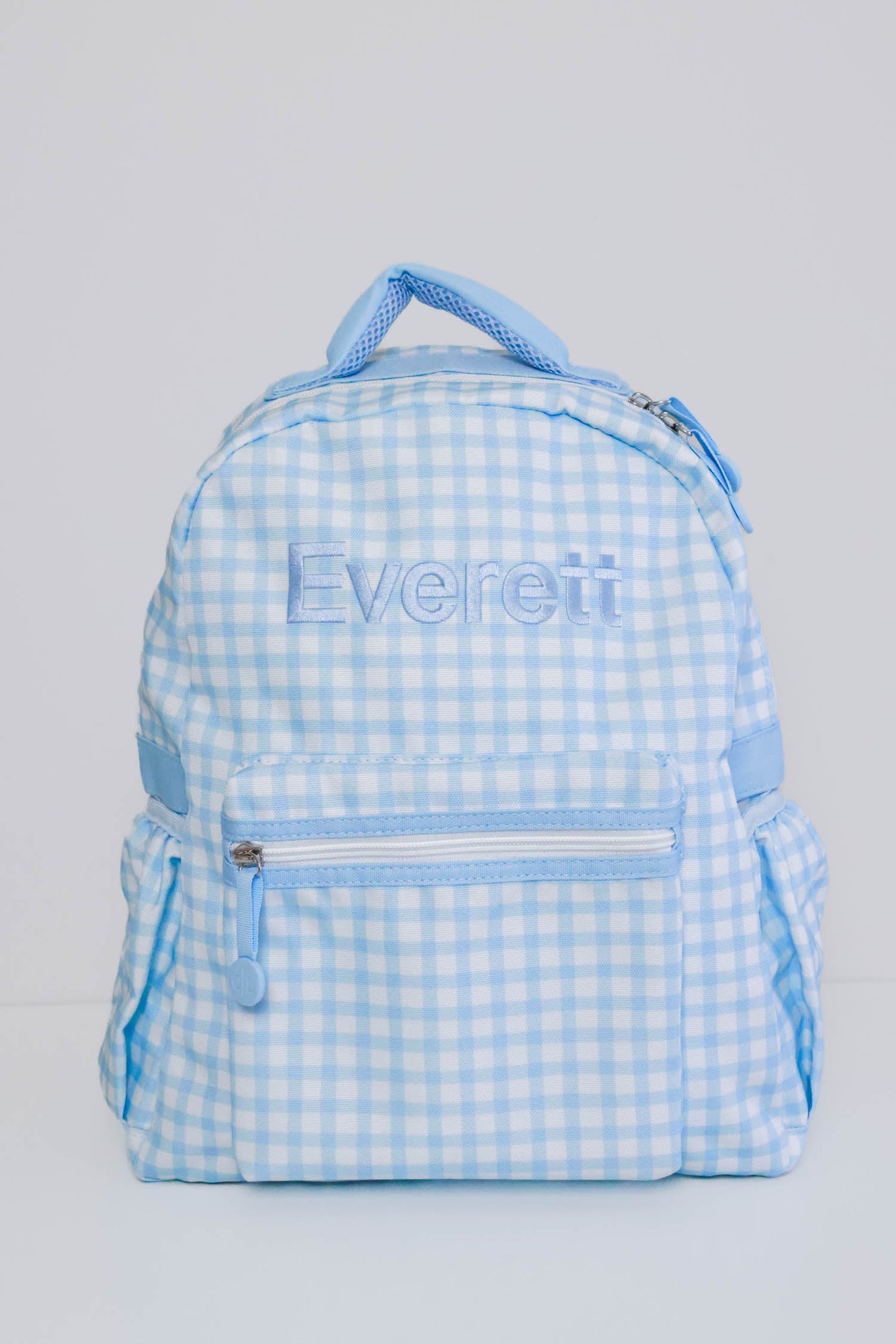 Kids Embroidered Backpack | Blue Gingham