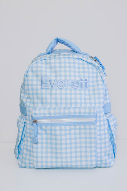 Kids Embroidered Backpack | Blue Gingham