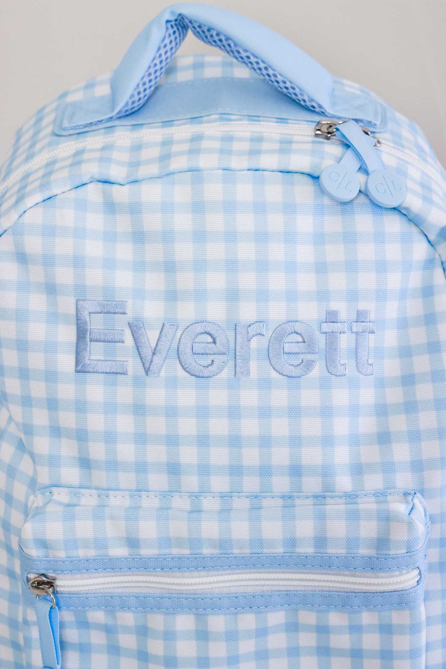Kids Embroidered Backpack | Blue Gingham