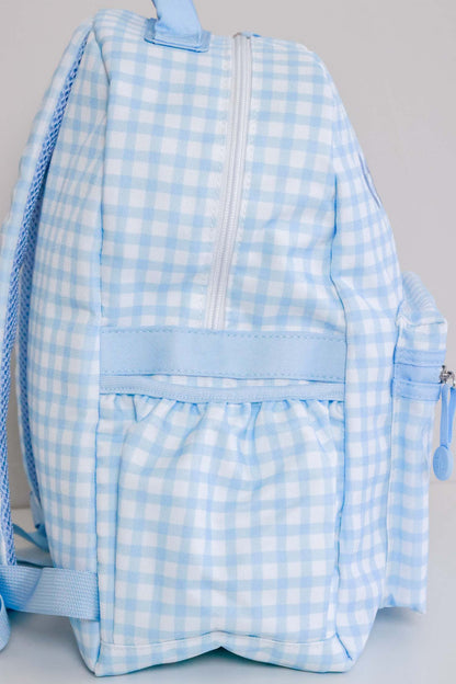 Kids Embroidered Backpack | Blue Gingham