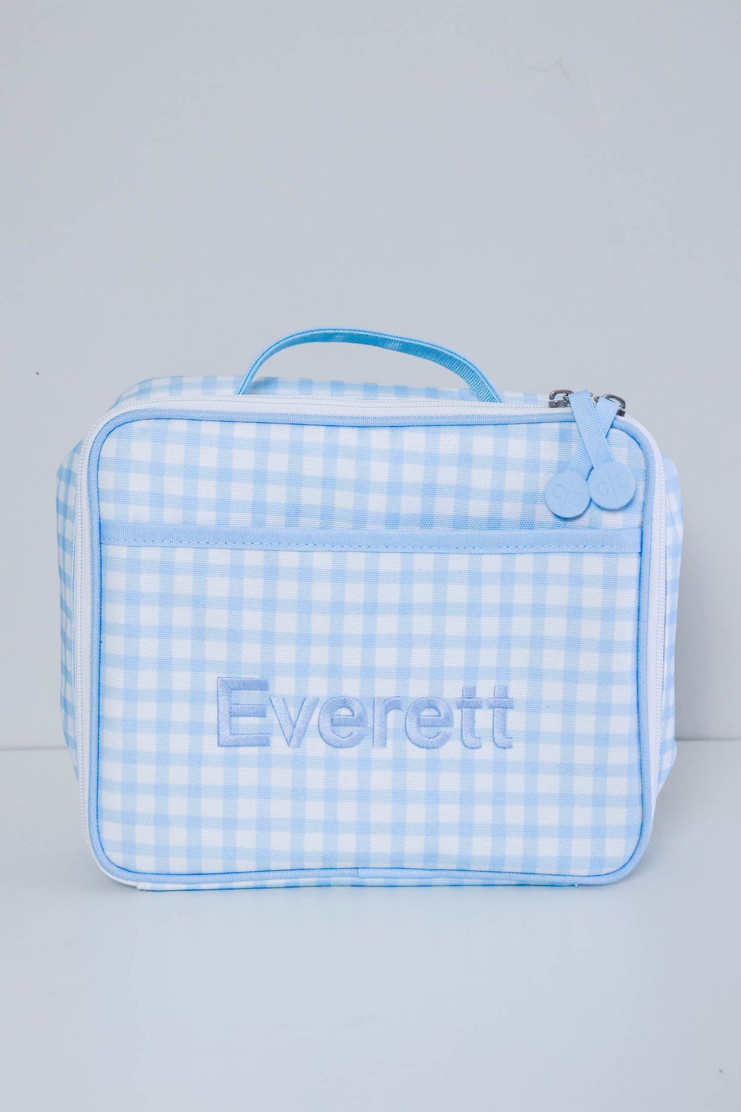 Kids Embroidered Lunchbox | Blue Gingham
