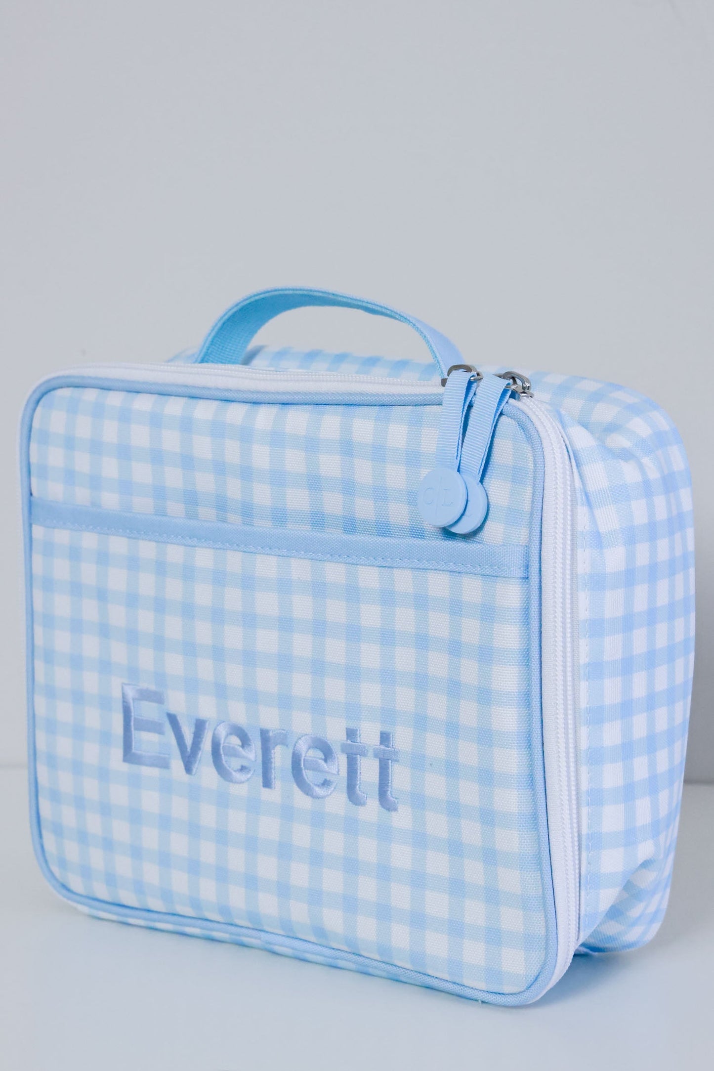 Kids Embroidered Lunchbox | Blue Gingham