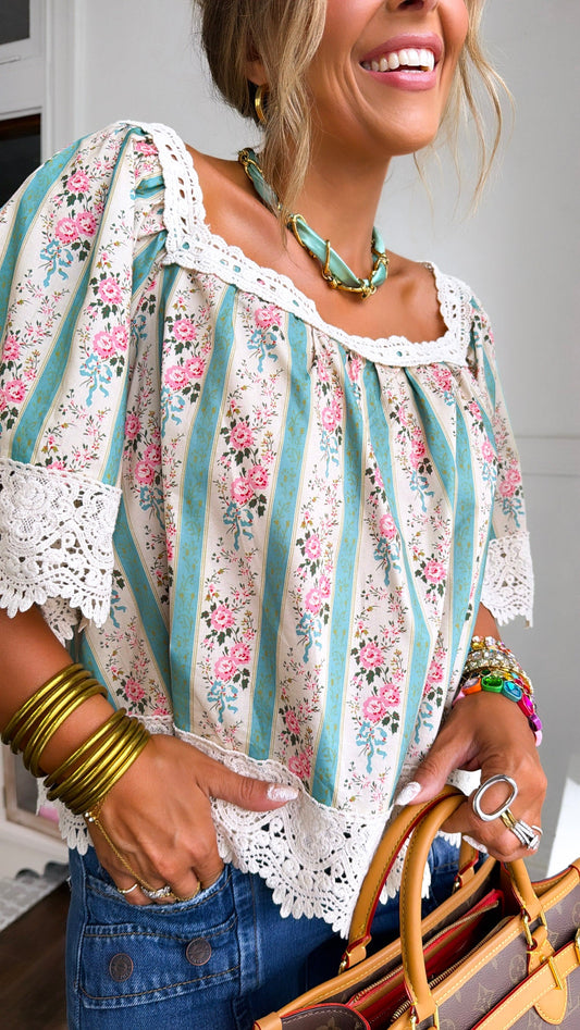 Earth Song Floral Blouse, Teal
