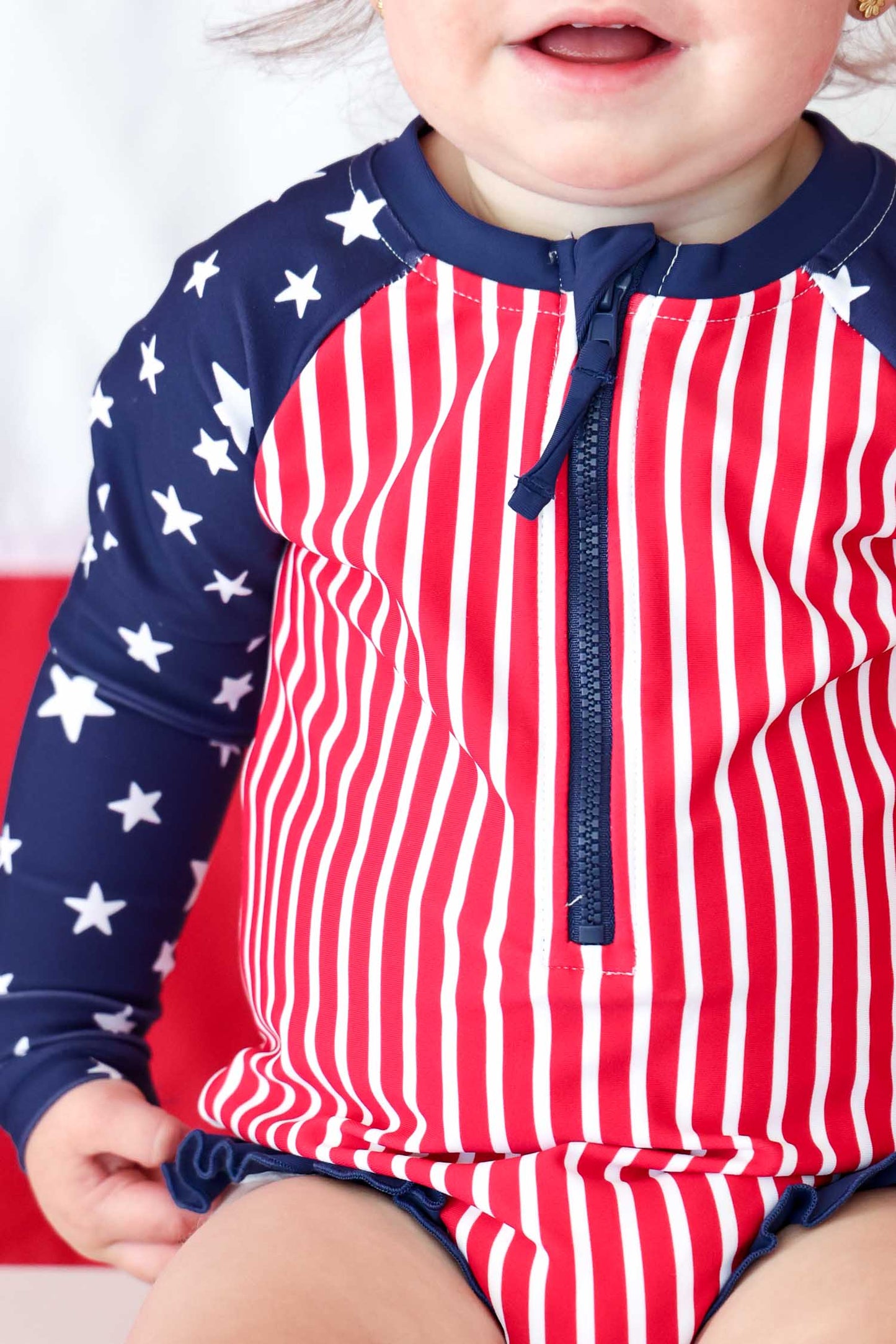 Long Sleeve Rash Guard with Front Zipper | Stars & Stripes Party
