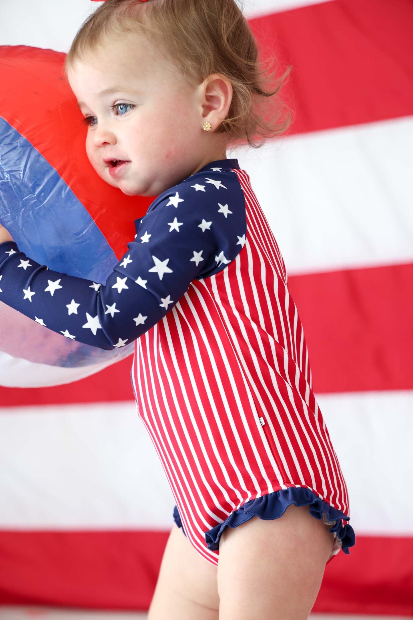 Long Sleeve Rash Guard with Front Zipper | Stars & Stripes Party