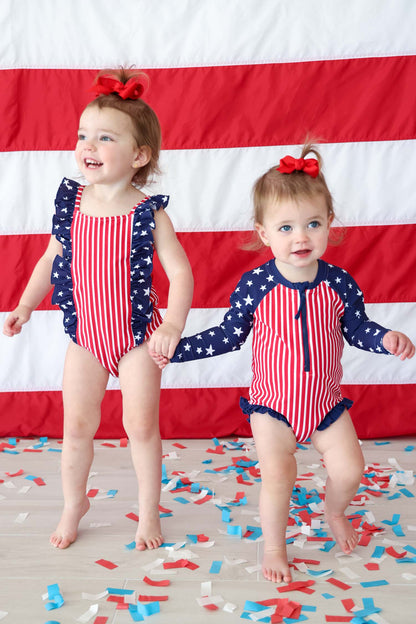 Long Sleeve Rash Guard with Front Zipper | Stars & Stripes Party