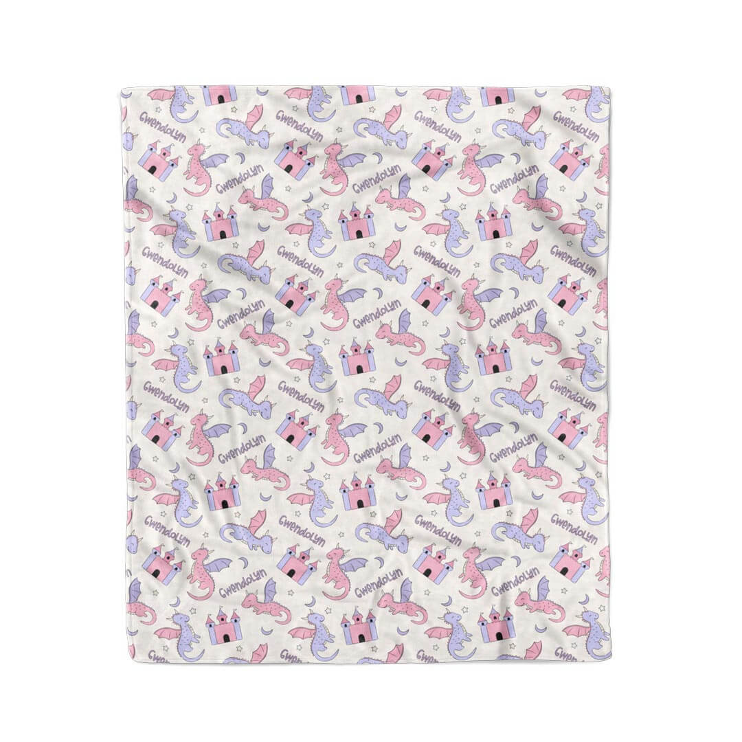 Dragon Adventure Personalized Kids Blanket | Pink