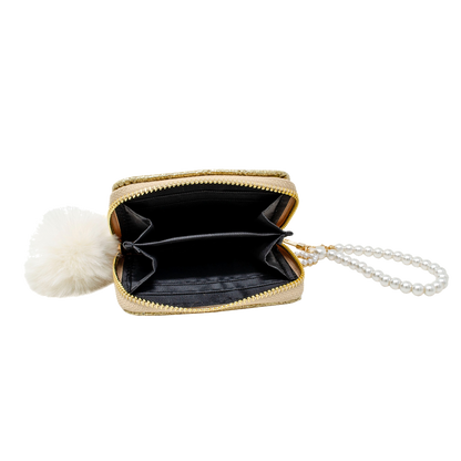 Quilted Pearl Strap Wallet - Gold