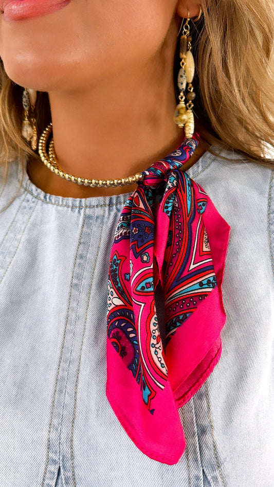 Half Bandana Wrapped Necklace, fuchsia