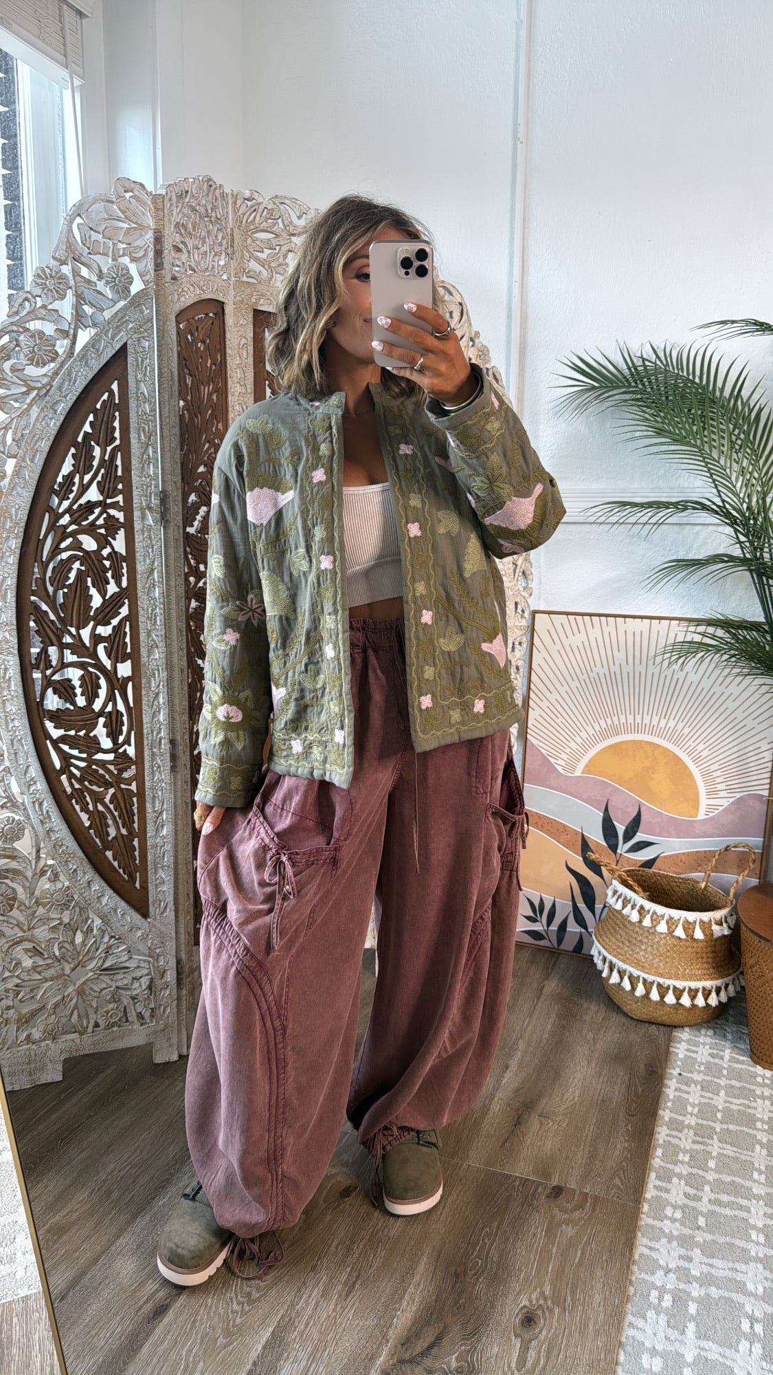Flourish Floral Printed Jacket, Olive/Blush