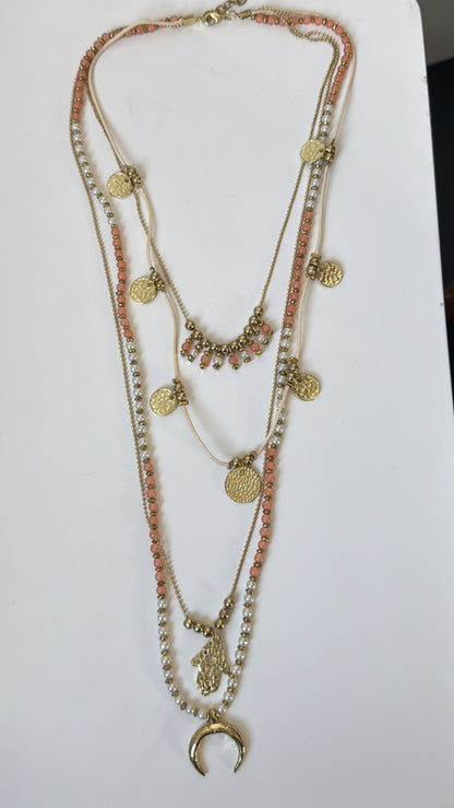 Poem Song Necklace, Coral/Pearl