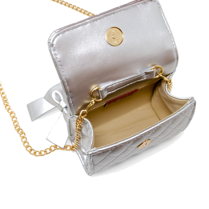 Quilted Leather Pearl Bag - Silver