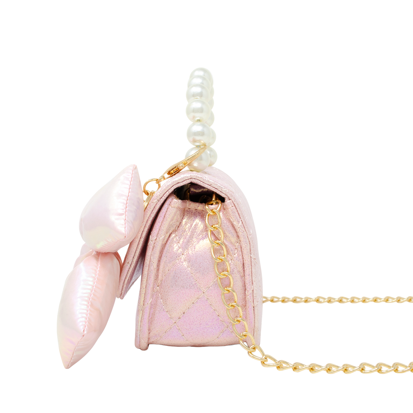Shiny Quilted Fluffy Bow Handbag - Pink