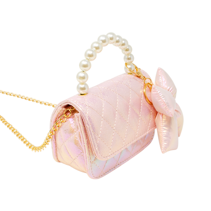 Shiny Quilted Fluffy Bow Handbag - Pink
