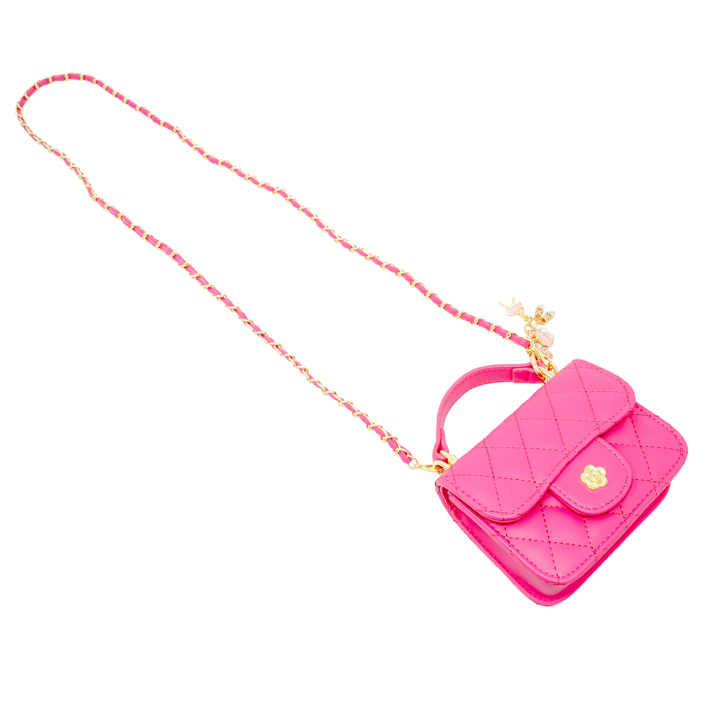 Tiny Quilted Ballet Charm Handbag - Hot Pink