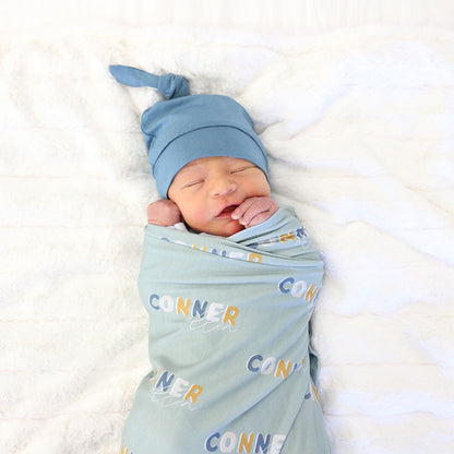 Dusty Moss Retro Personalized Baby Name Swaddle Blanket