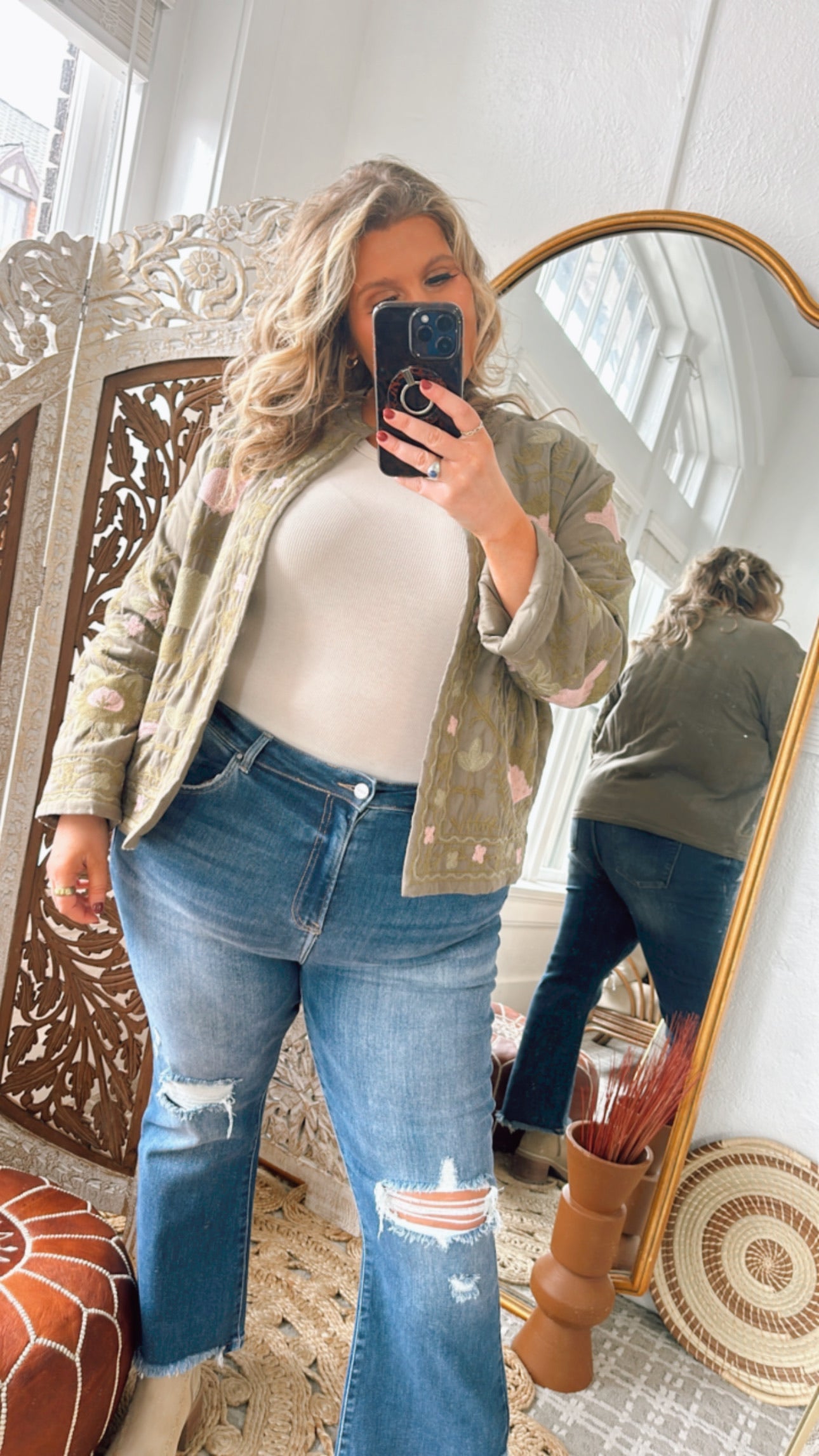 Flourish Floral Printed Jacket, Olive/Blush