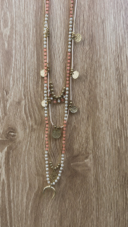 Poem Song Necklace, Coral/Pearl