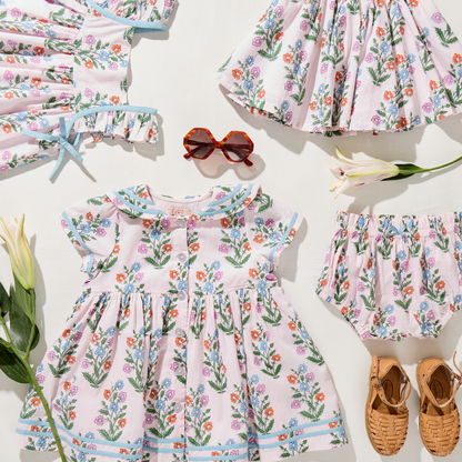 Girls Gianna Skirt - Pink Dewdrop Block Print