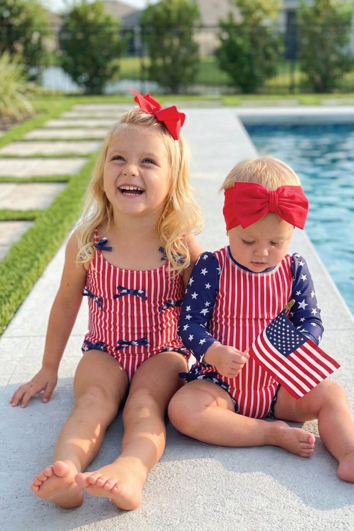 Long Sleeve Rash Guard With Ruffle Bottom | Stars & Stripes Party