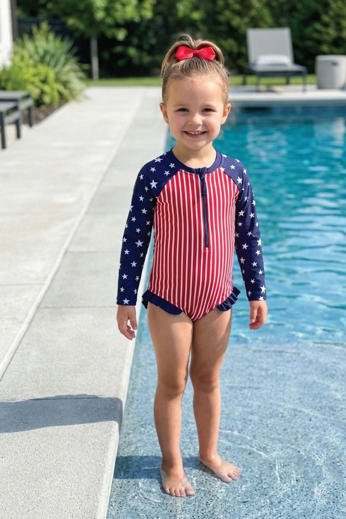 Long Sleeve Rash Guard with Front Zipper | Stars & Stripes Party