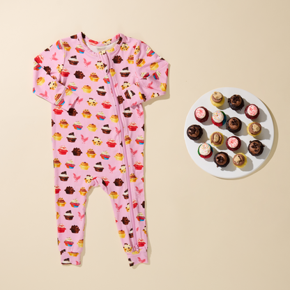 Baby Bamboo Romper - Pink Cupcakes