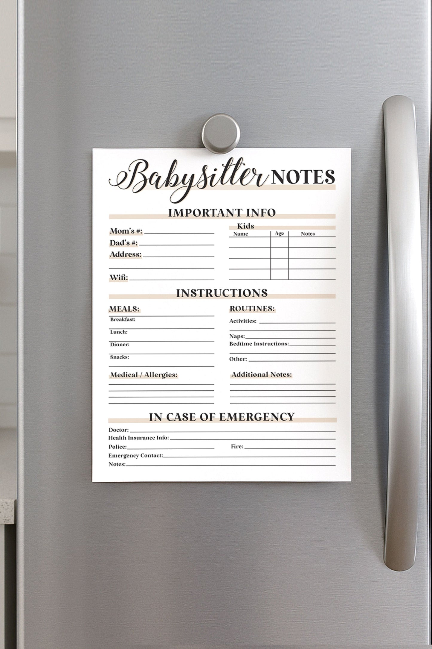Babysitter Notes - Free Digital Download