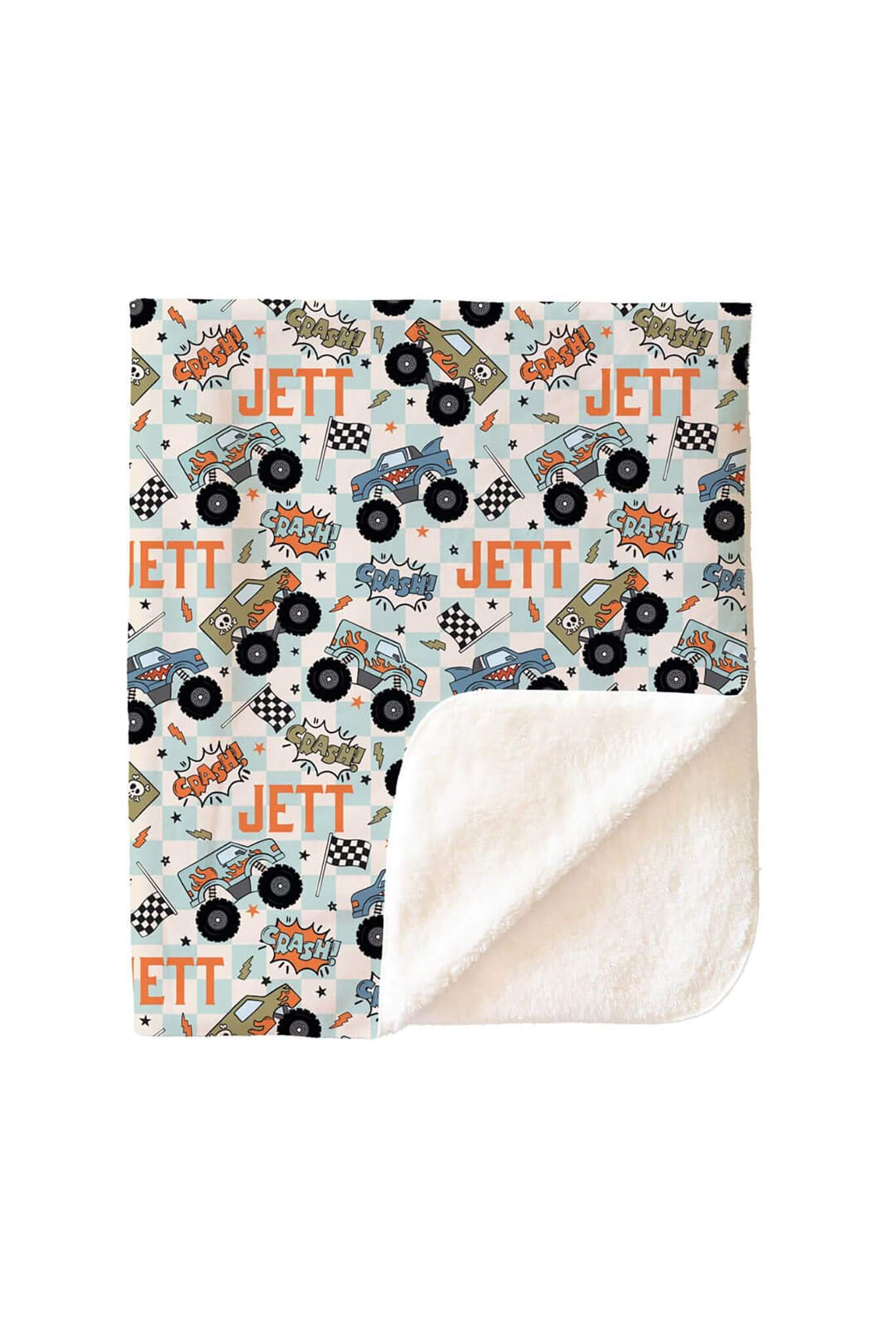 Big Wheelin' Personalized Kids Blanket