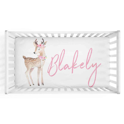 Blakely's Woodland Deer Personalized Crib Sheet