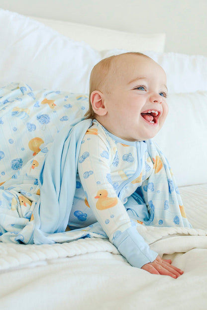 Convertible Bamboo Zip Romper | Bubble Duckies Blue