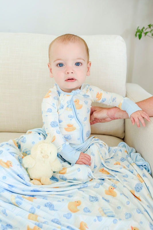 Convertible Bamboo Zip Romper | Bubble Duckies Blue