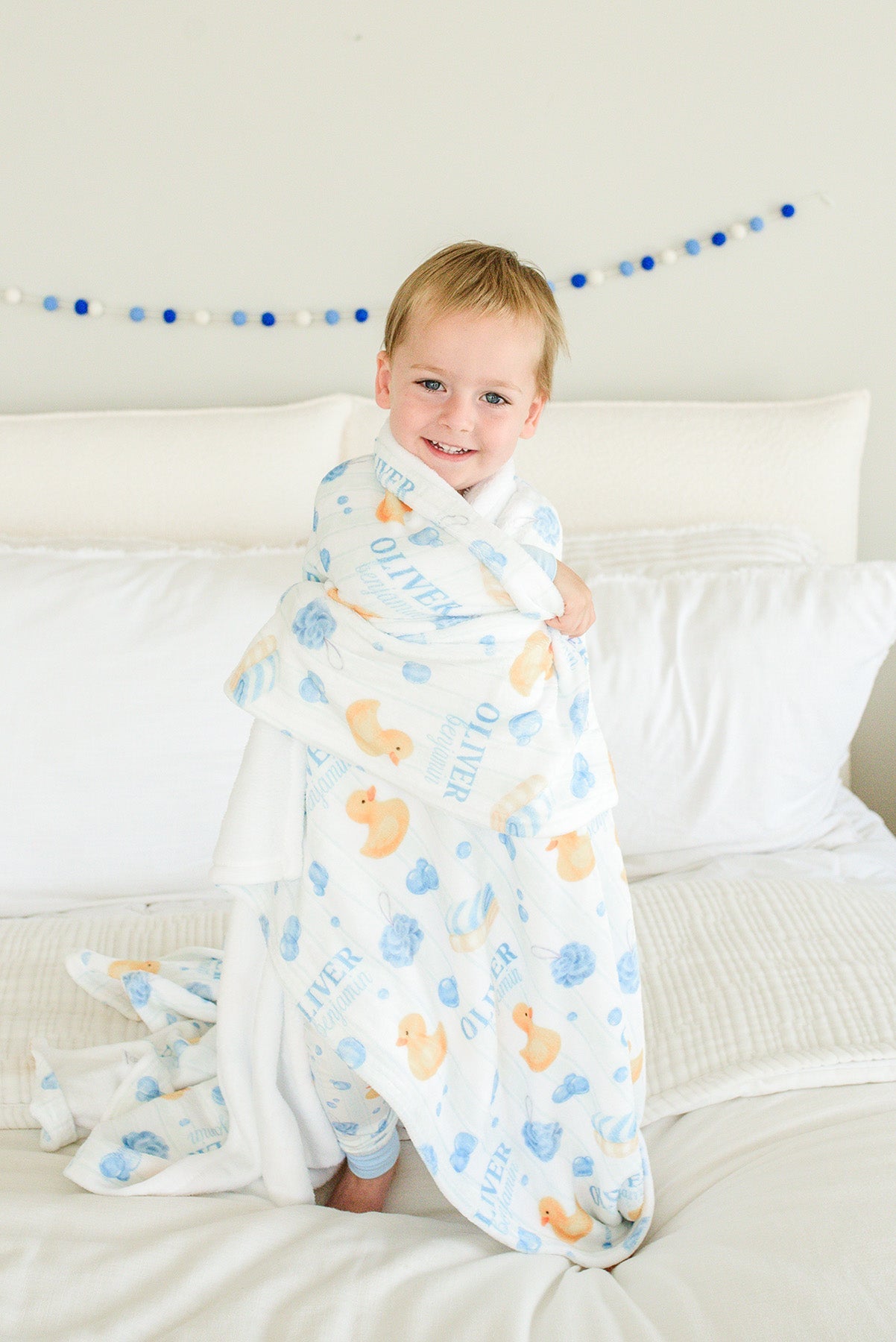 Personalized Kids Blanket | Bubble Duckies Blue