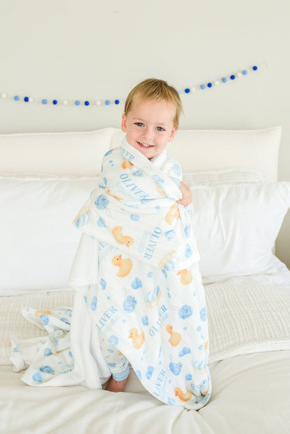 Personalized Kids Blanket | Bubble Duckies Blue