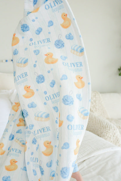 Personalized Kids Blanket | Bubble Duckies Blue