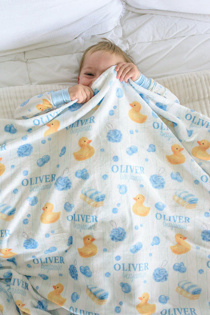 Personalized Kids Blanket | Bubble Duckies Blue