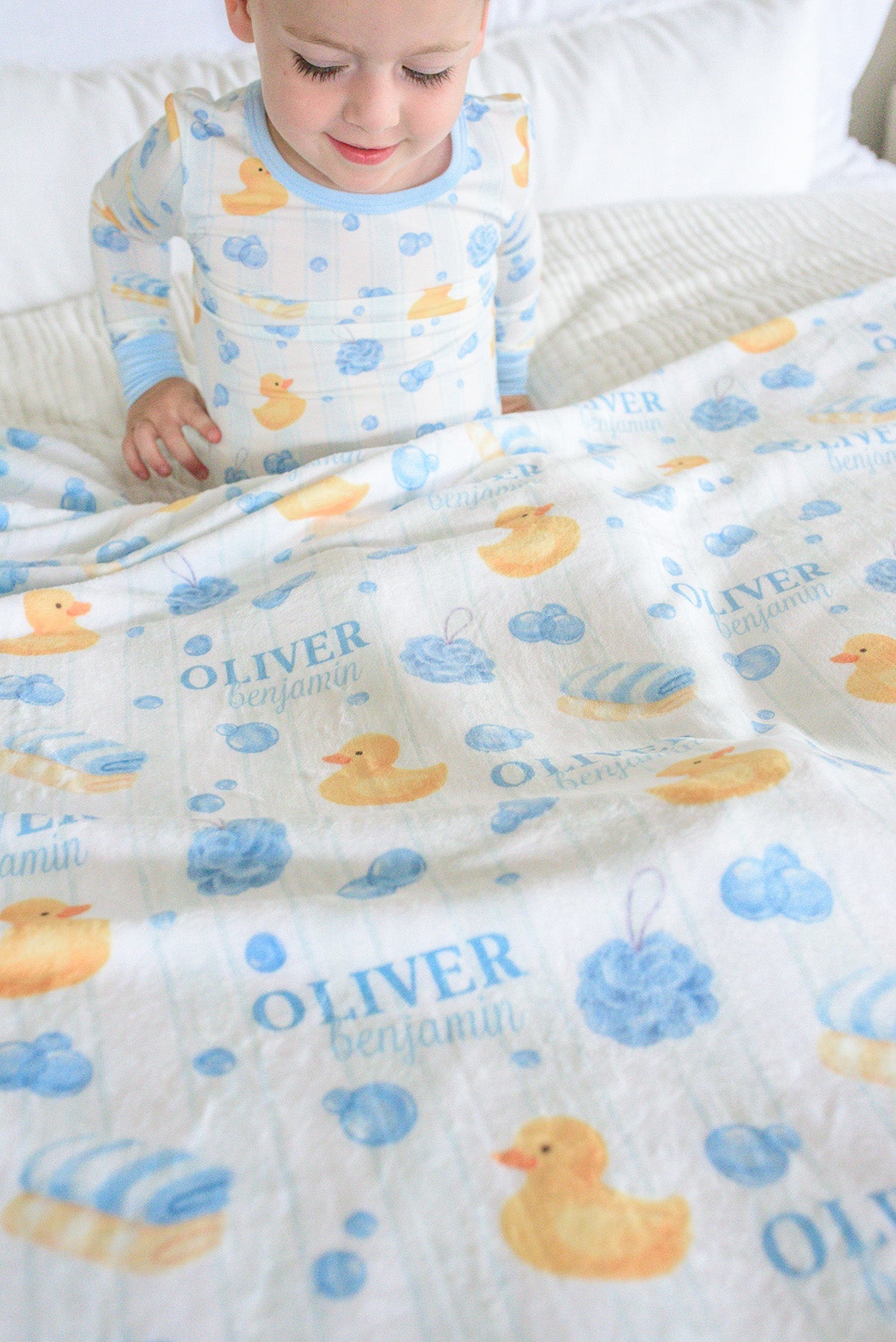 Personalized Kids Blanket | Bubble Duckies Blue