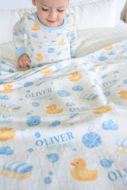 Personalized Kids Blanket | Bubble Duckies Blue