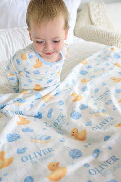 Personalized Kids Blanket | Bubble Duckies Blue