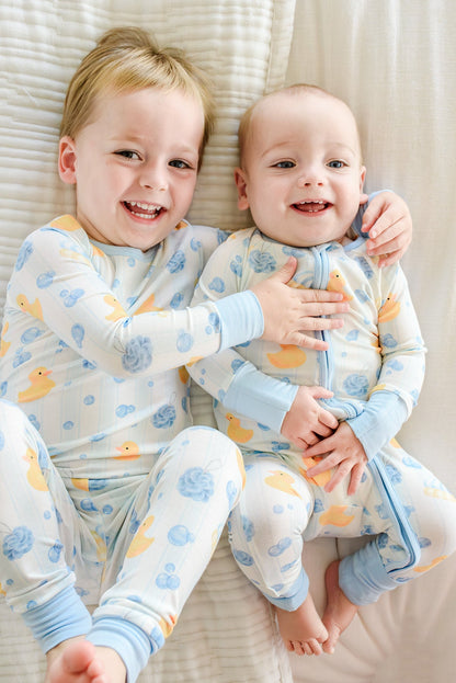 Convertible Bamboo Zip Romper | Bubble Duckies Blue