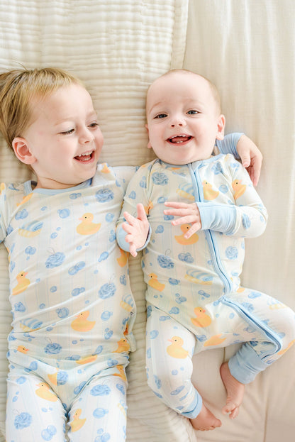 Convertible Bamboo Zip Romper | Bubble Duckies Blue