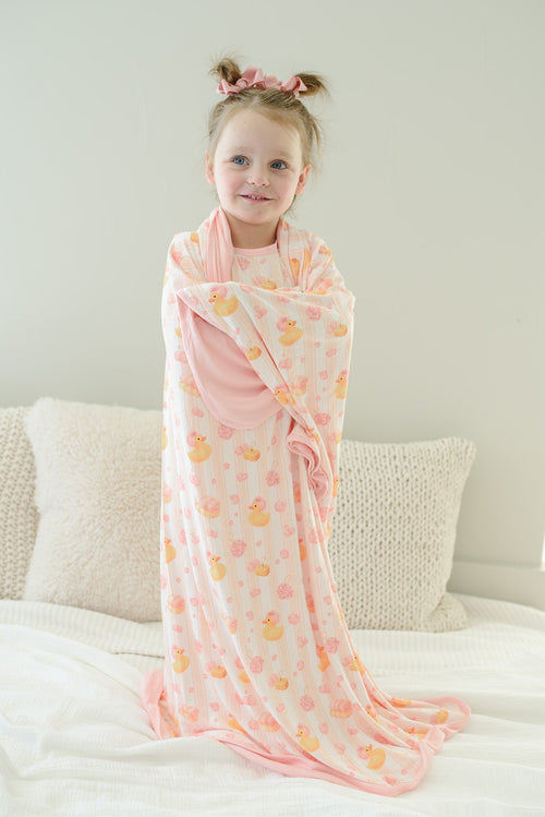 Double Sided Bamboo Blanket | Bubble Duckies Pink