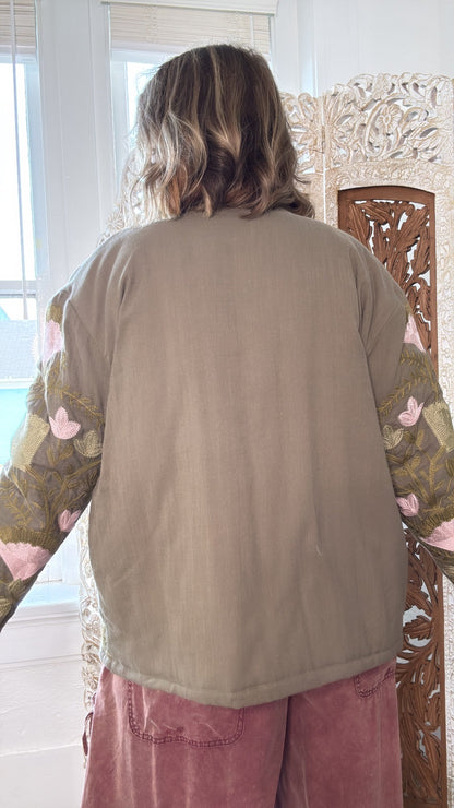 Flourish Floral Printed Jacket, Olive/Blush