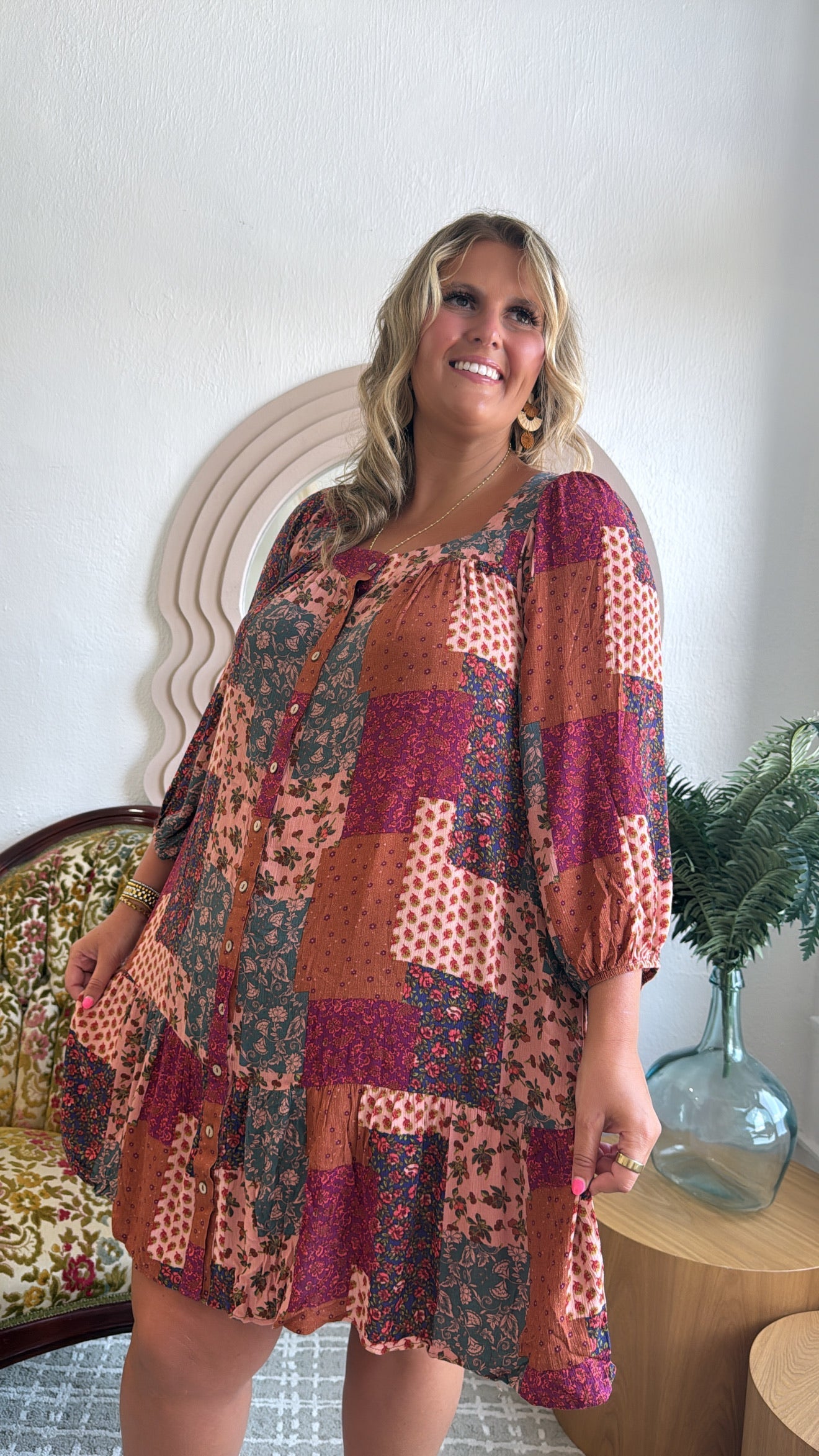 Boho Chic Long Sleeve Patchwork Mini Dress