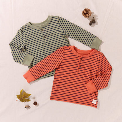 Scout Long Sleeve Henley - Orange Mini Stripe