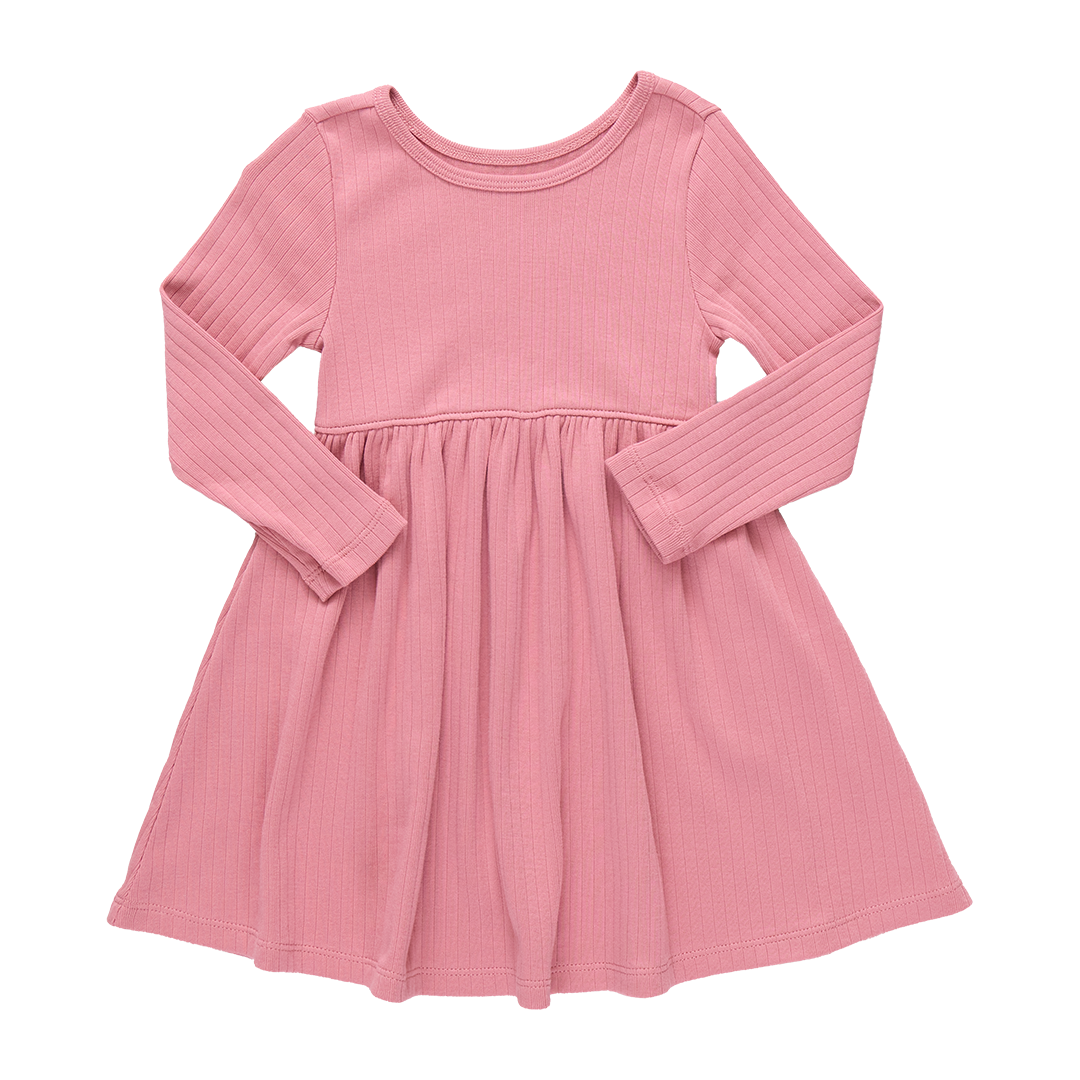 Sunny Long Sleeve Rib Dress - Dark Pink